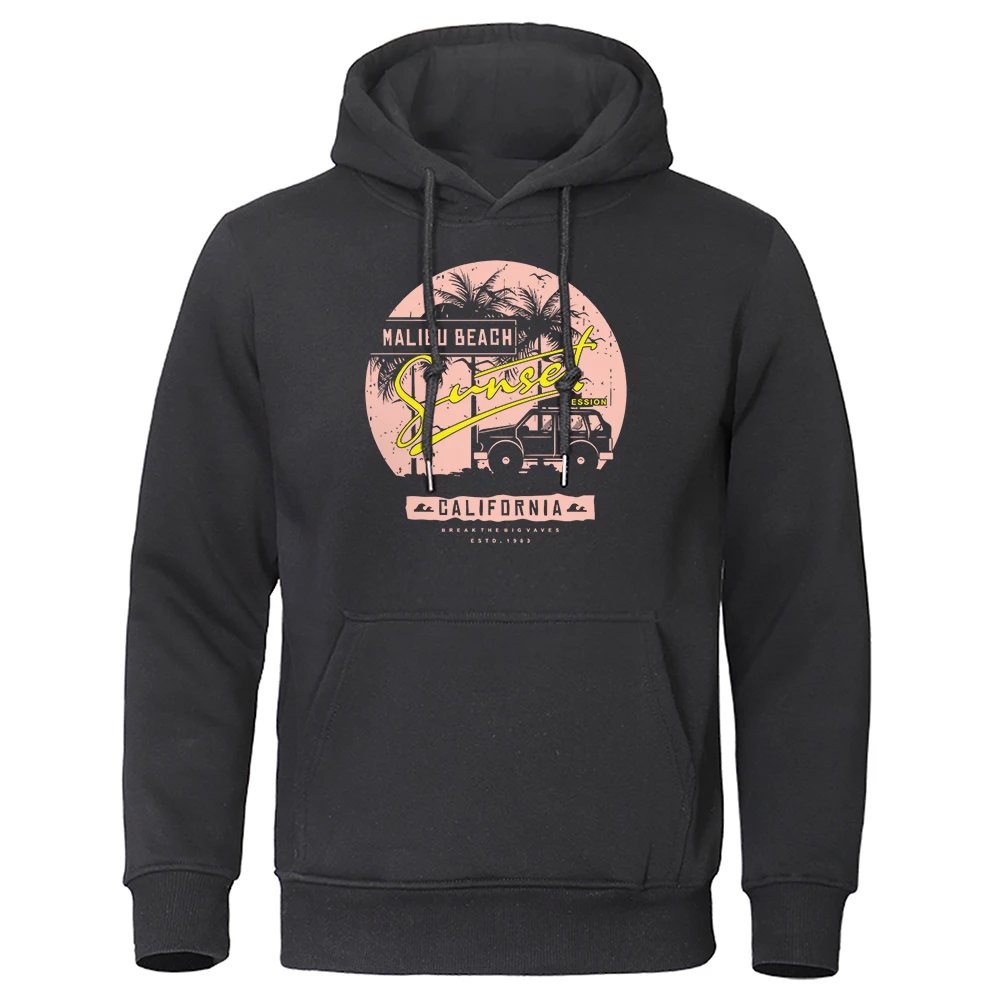 

Malibu Beach Sunset California Street Letter Men Clothes Fashion Pullover Hoodies Soft Crewneck Sweatshirt Warm Loose Mens Hoody