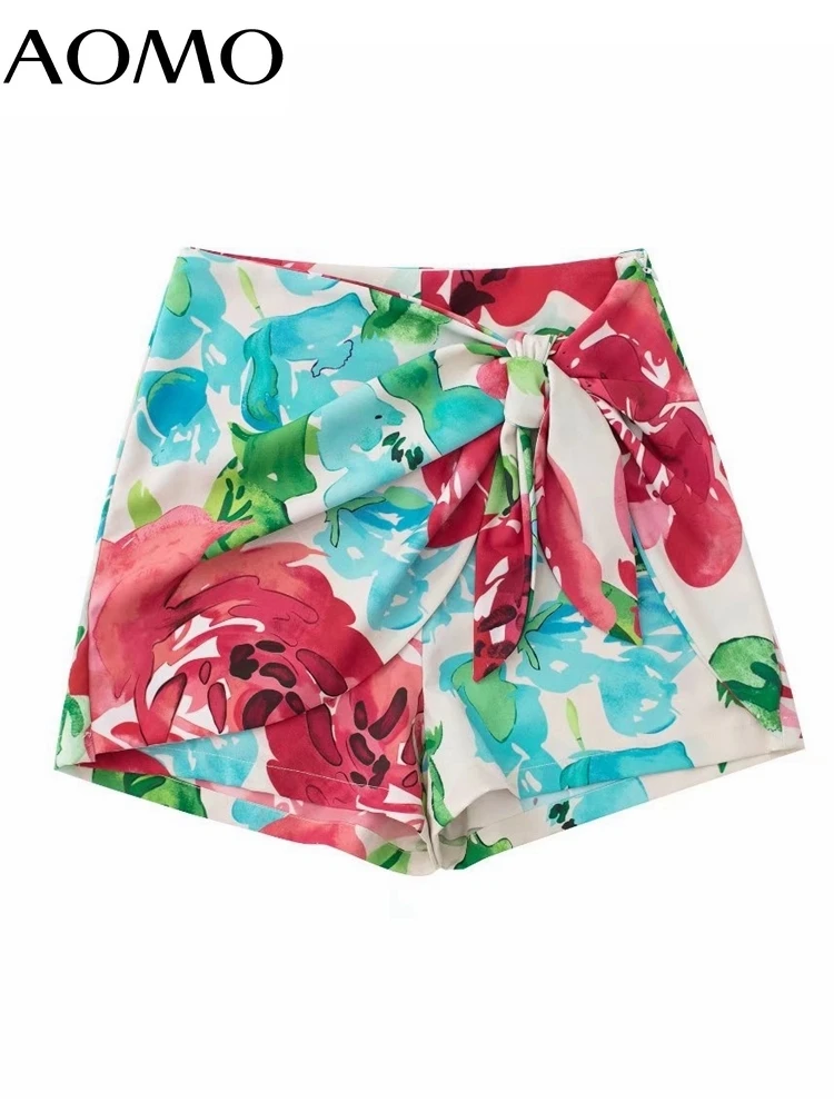 

AOMO 2022 New Women Elegant Floral Print Skirt Shorts Side Zipper Summer Shorts Pantalones 3H154A