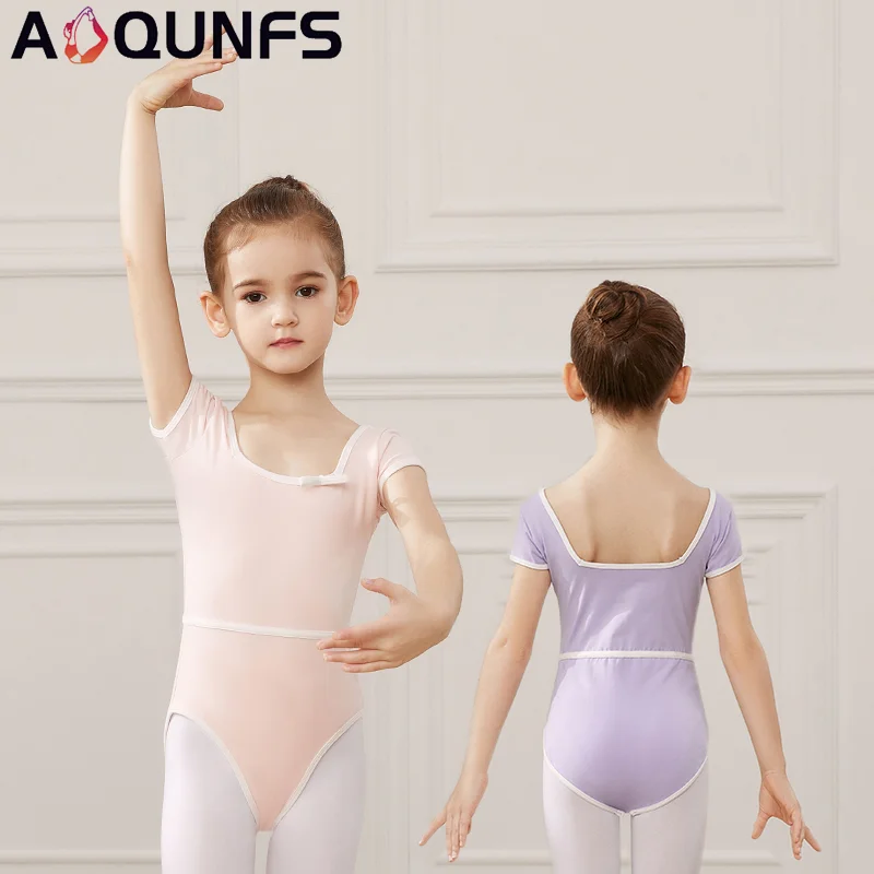 

AOQUNFS Girls Ballet Dancer Leotards Kids Short Sleeve Leotard Gymnastics Dancing Children Ballerina Costumes Tutu Dress