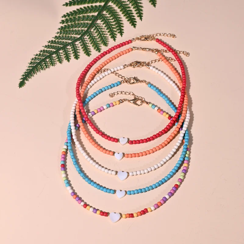 

Boho Colorful Beads Shell Heart Necklace 2022 Trend Women Pink Choker Fashion Jewelry Girl Accessories Personalized Couple Gift