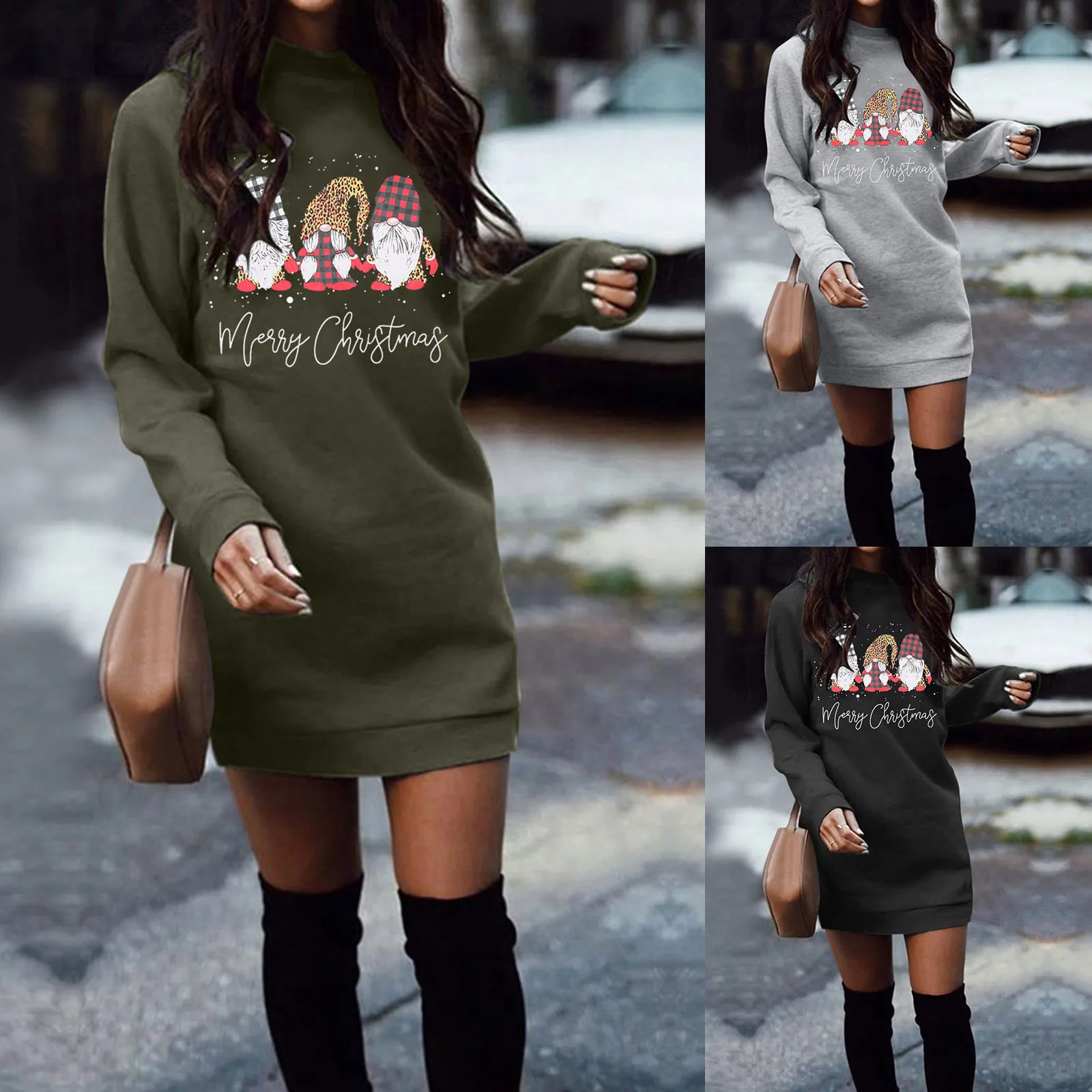 

Comfortable Dress For Women Dress Christmas Autumn And Winter Round Neck Long Sleeve Solid Color Halter Summer Dress