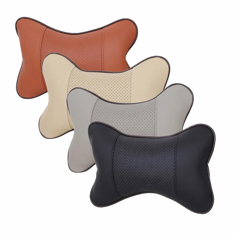 

4 Color Leather Hole digging Headrest Pillow Car Headrest Supplies Neck Automobile Safety Pillow Car Seat Covers Pillow Headrest