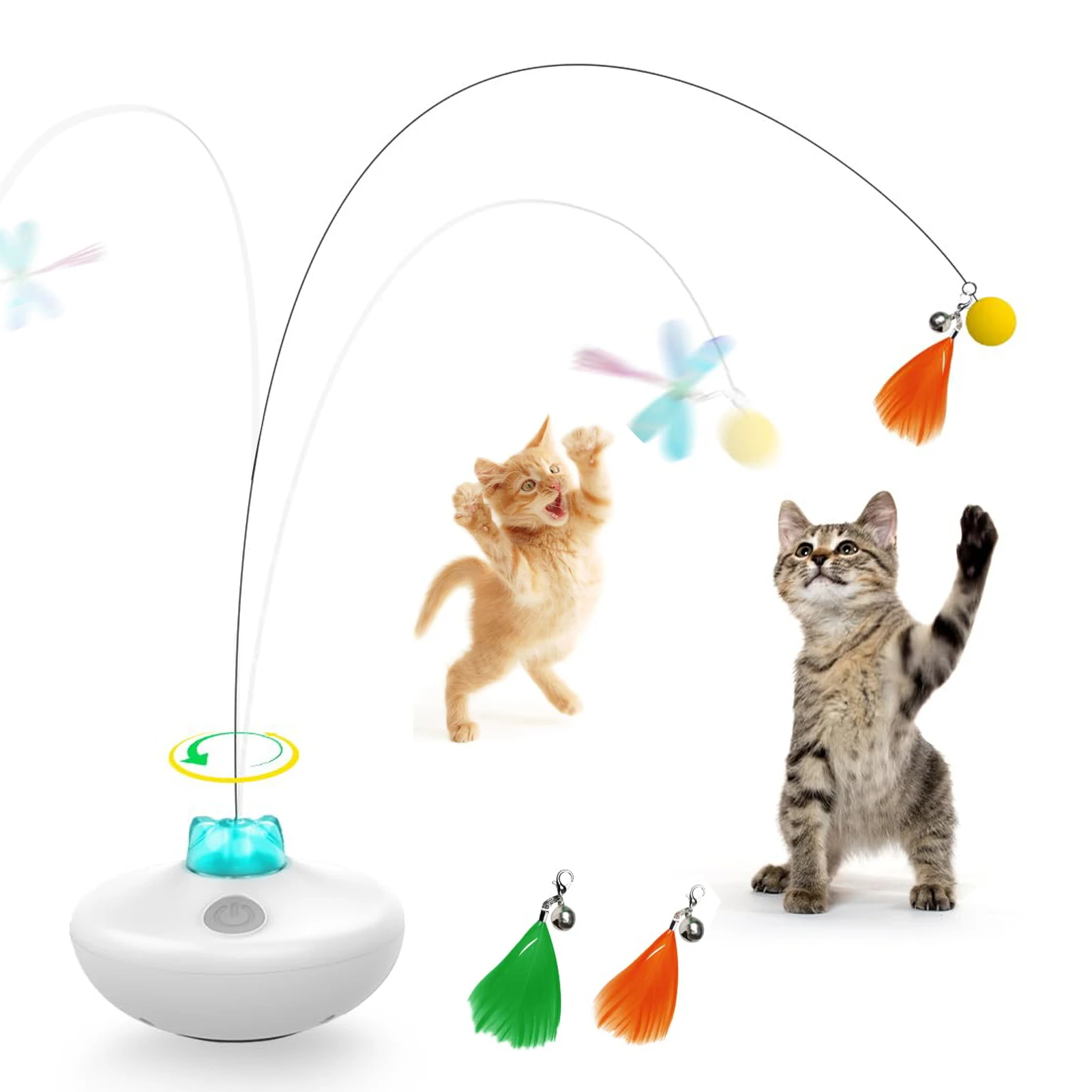 

Tumbler Cats Teaser Wand Automatic Feather Spin Cat Toys Interactive Kitten Butterfly Toys Electric Flutter Wings Game Toy