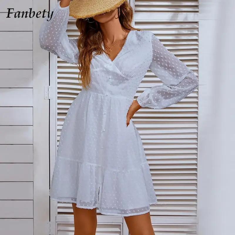 

Women Fashion Hollow Party Dress Summer Elegant Patchwork Lace Beach Dress Ladies Autumn Casual Long Sleeve A-Line Dress Vestido