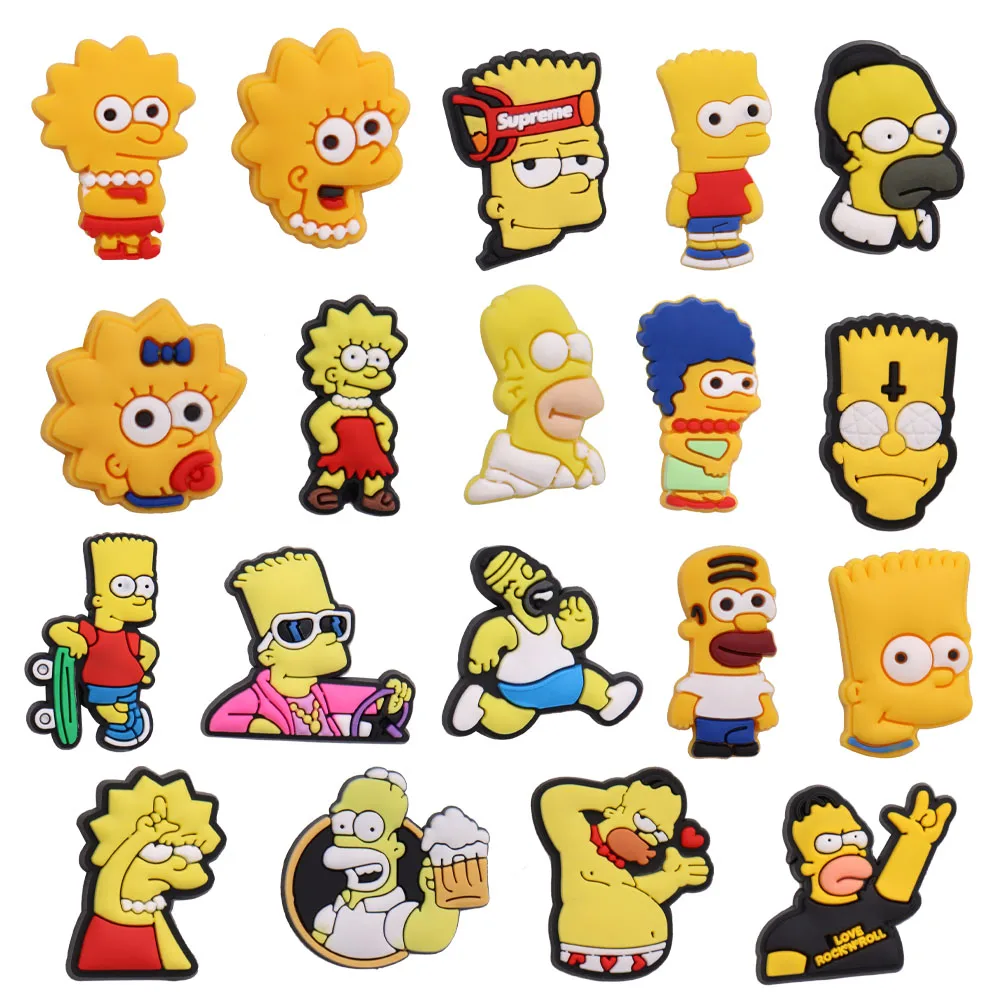 

1-27PCS Cartoon Homer Bart Lisa Famous Movie Yellow Clog PVC Shoe Charms Decoration Buckle Croc Jibz DIY Kids Wristbands Bags