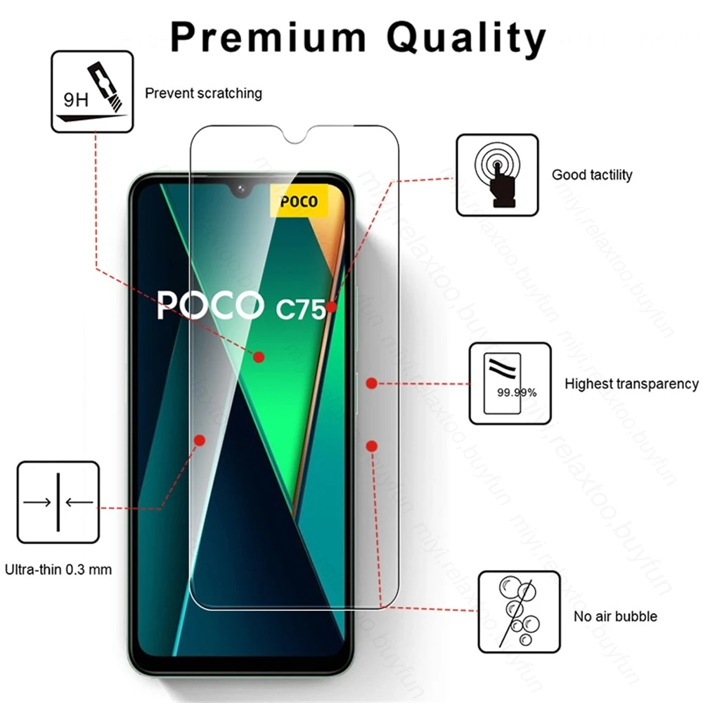 Защитное стекло 8в1 для Xiaomi Poco C75 PocoC75 Poko Little C-75 C 75 75C 4G NFC 2024 Защитная пленка
