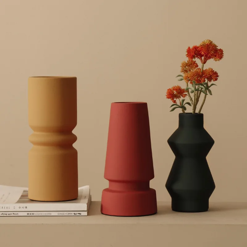 

Скандинавская простая декоративная ваза Morandi, вилла, гостиная, столовая, офисное украшение, аксессуары, Цветочная композиция с геометрическ...