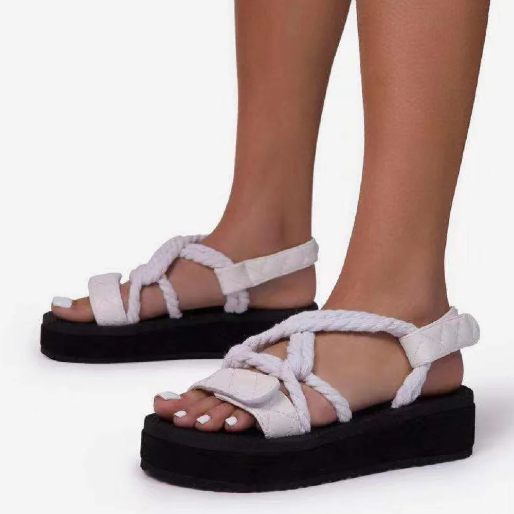 

Women Summer Thick Bottom Sandals Fashion Ladies Velcro Cross Straps Platform Casual Shoes Female Footwear White Black