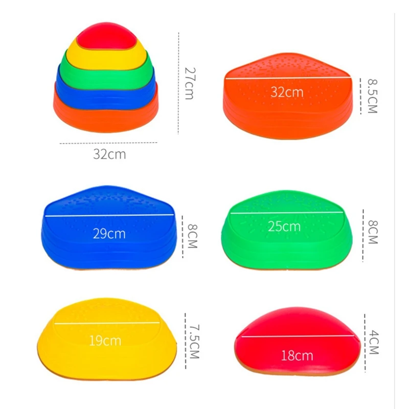 

5 PCS Rainbow Crossing River Stepping Stones Kids Portable Stackable Wave Blocks For Balance Coordination Toys