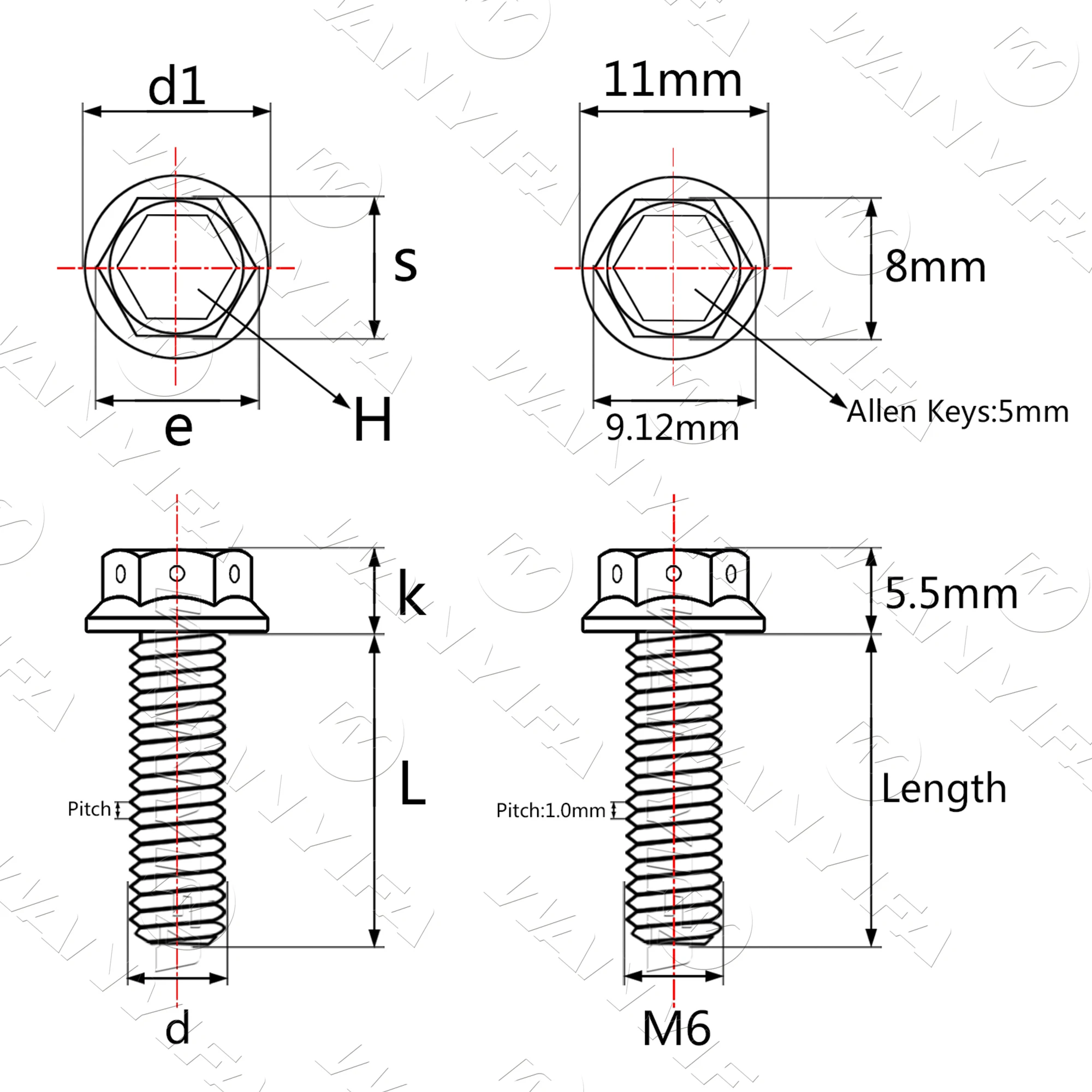 Титановый Wanyifa Ti Bolt M6 M8x15/20/25/30/35/40/45/50/55/60 мм фланцевые внутренние и внешние