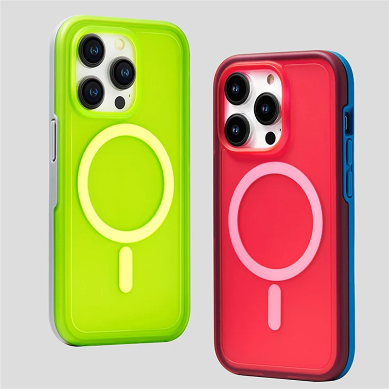 

For Apple iPhone 14ProMax Fluorescent color Magnetic MagSafe Case for iphone 13 12pro 14Pro 13pro max Anti Drop Frosted cover