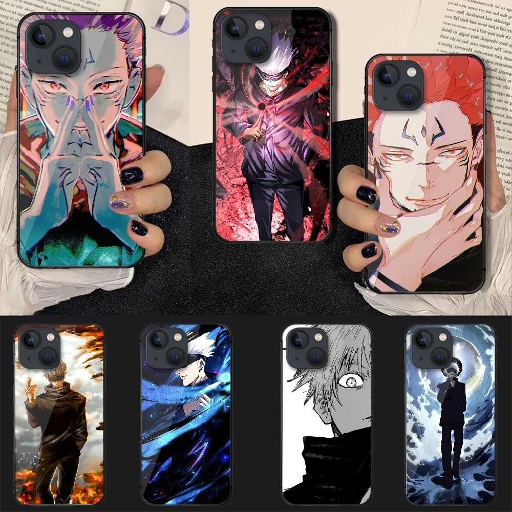 

Jujutsu Kaisen Anime Manga Tempered Glass Phone Case Cover For Iphone 7 8 11 12 13 14 Pro Max Plus Mini 6s X XS XR SE Black