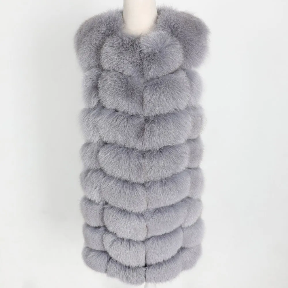 Luxury Natural Real Fox Fur Vest Natural Fur Coats 88cm Female Fashion Warm Long Waistcoat Real Fur Coat Fox Vest Jacket 7XL