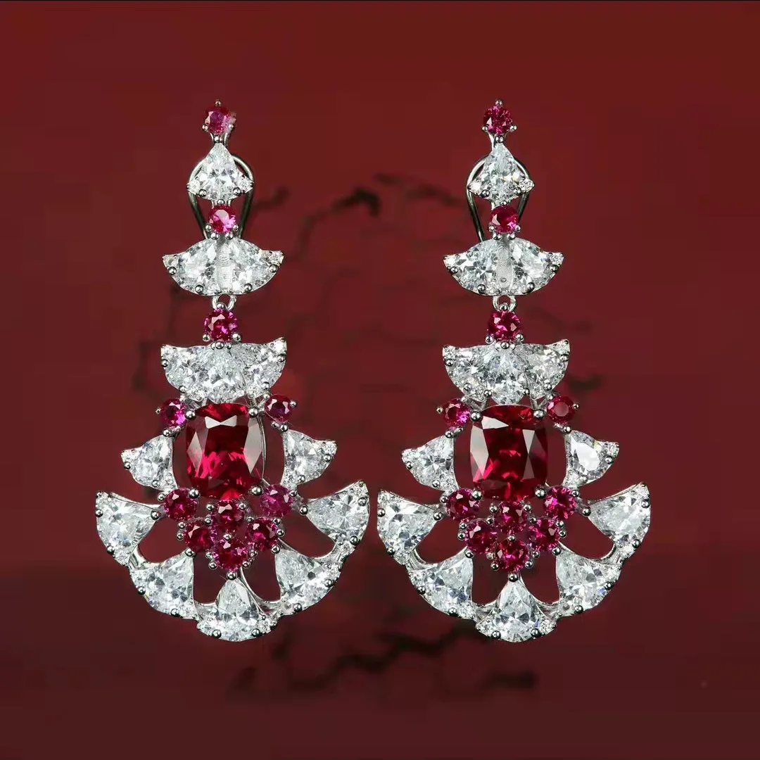 

Solid 925 Sterling Silver Origin Ruby Gemstone Jewelry Earring for Women Fine Aros Mujer Oreja Silver Orecchini Drop Earrings