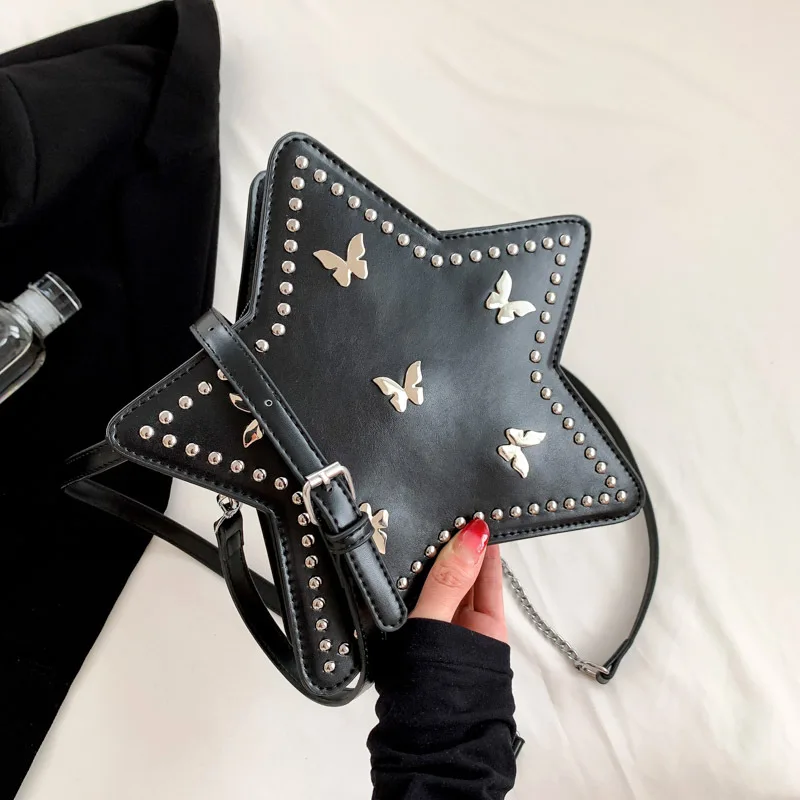 

Luxury Star Shape Design Y2K Rivet Butterfly Decoration Shoulder Bag For Women New Cage Ladies Chain Purses And Handbags Backpac