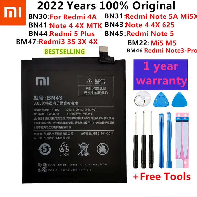 Оригинальный аккумулятор Xiao Mi для телефона Xiaomi Redmi Note 4 5 4X 3 Pro 3S 3X 4A 5A / Plus сменные