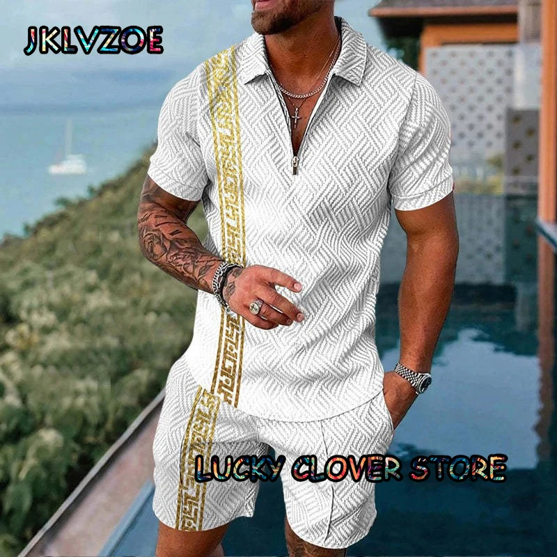 Fashion White Tiger Men Tracksuit Sets Short Sleeve Polo Shirt Short Pants Oversized 2 Piece Suits For Men Print Summer Clothing