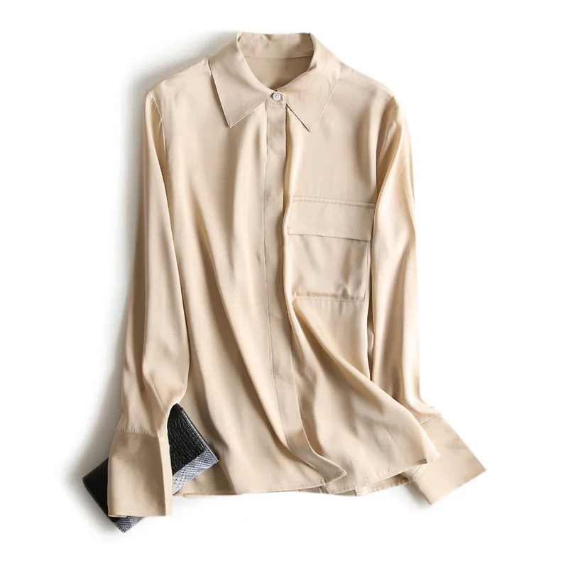 

Classic Heavy Silk Shirt Women's Long-sleeved Silk Blouse All-match Long-sleeved Shirt Pocket Mulberry Silk Shirt Real Silk