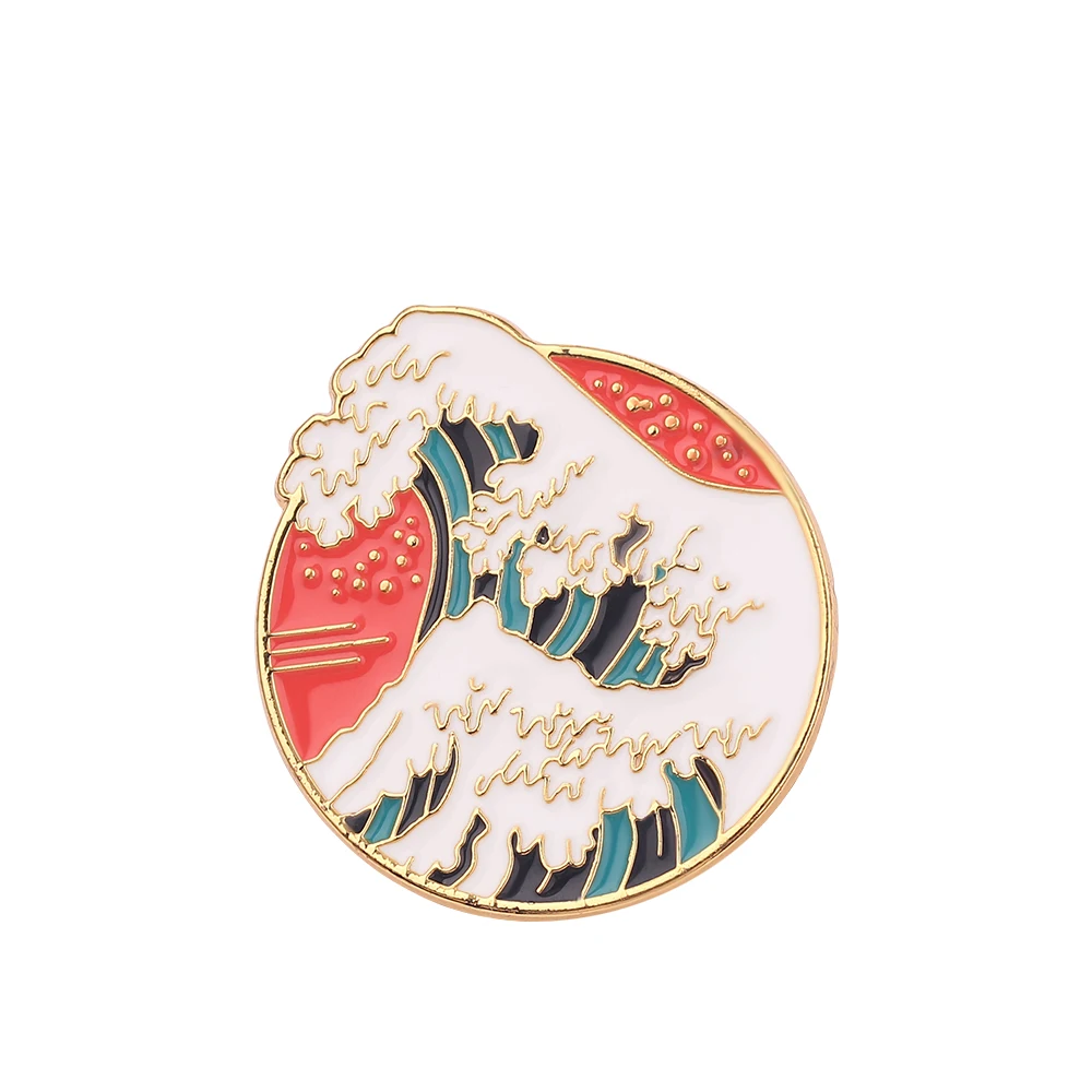 

the Waves Pattern Metal Enamel Brooch Classic Round Button Badge Jewelry for Clothing Backpack Casual Style Pins Accessories