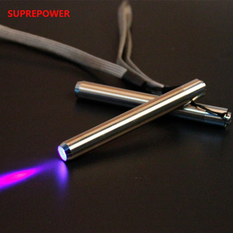 

LED stainless steel 395/365 UV torch fluorescent agent detection pen test pen UV curing light anti-UV blue light portable