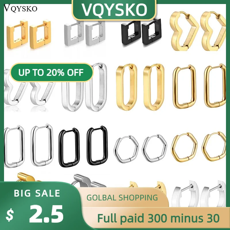 

VQYSKO Stainless Steel Special-Shaped Round Earrings Peach Heart Five Corner Oval Square French Simple Earrings For Men And Wome