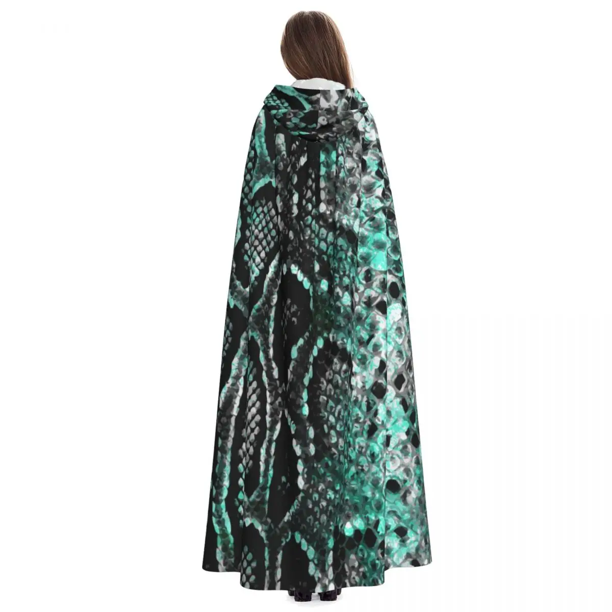 Взрослый женский халат с капюшоном и змеиным узором накидка на Хэллоуин длинный
