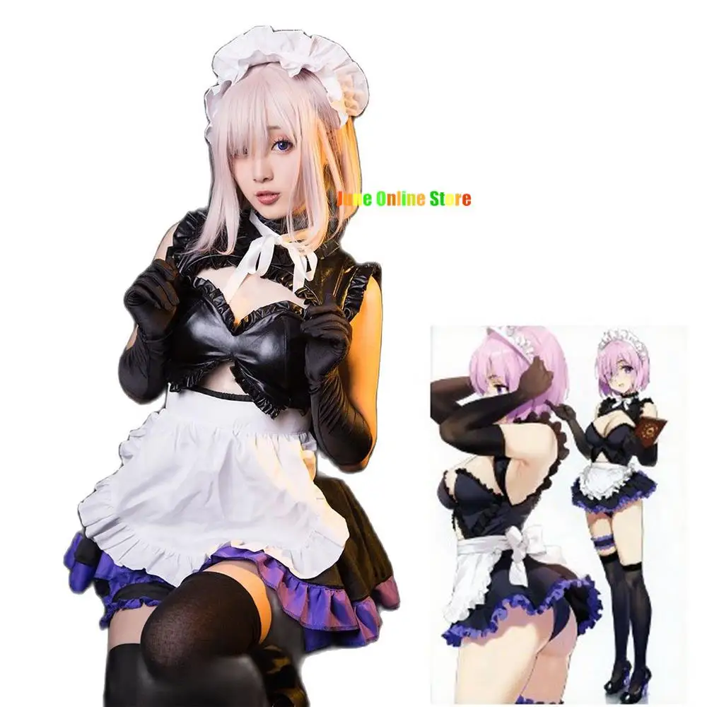 

Fate Grand Order Mash Kyrielight Cosplay Costume Lolita Apron Dress LOL Maid Anime Cosplay Costumes Bow Party Halloween Clothing