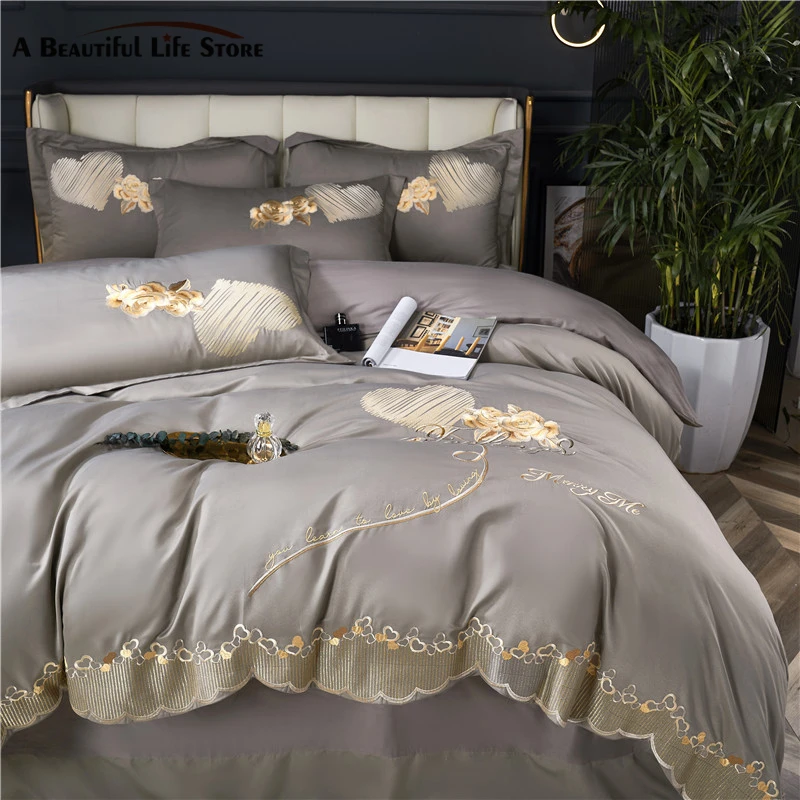 

Роскошный комплект постельного белья из 100% хлопка с цветочной вышивкой, мягкий королевский комплект с пододеяльником и простыней, наволочки, постельное белье