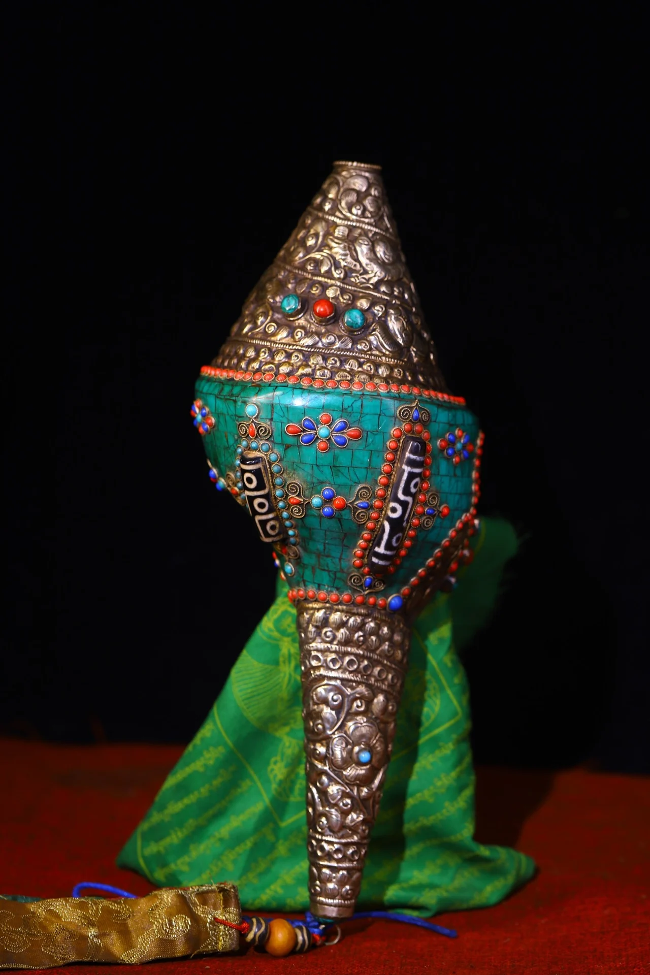 Коллекция тибетских храмов 13 дюймов старый натуральный раковины циннабар