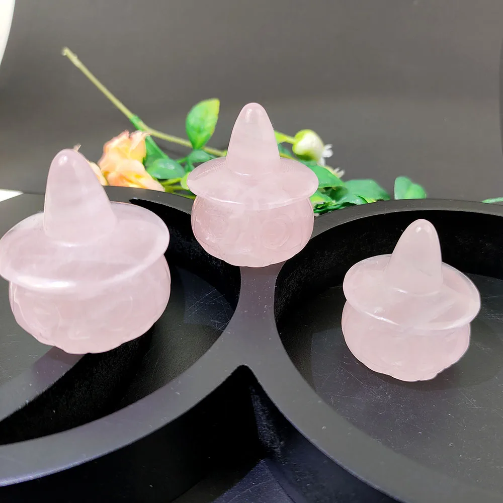 1 Шт. Розовый Кварц В Форме Тыквы Натуральный Кристалл Украшение Дома