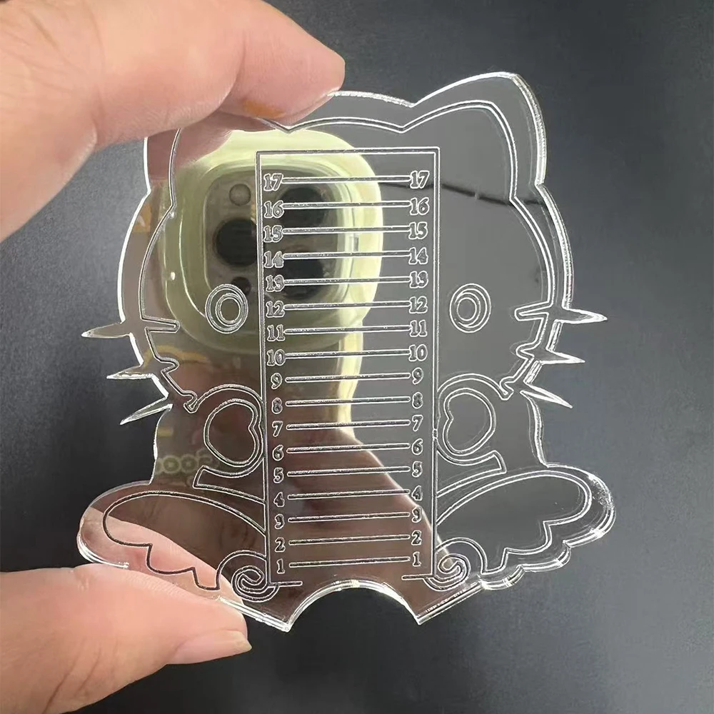 

1 шт., серебристая акриловая зеркальная линейка для ногтей, линейка для обрезки одинаковой длины, милый кот, дизайн, инструмент для измерения длины ногтей