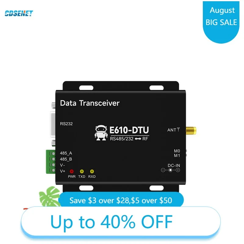 Беспроводное цифровое радио CDSENET E610-DTU(433C30) RS232 RS485, 433 МГц, 30 дБм, 10 км, неограниченная Высокоскоростная непрерывная передача