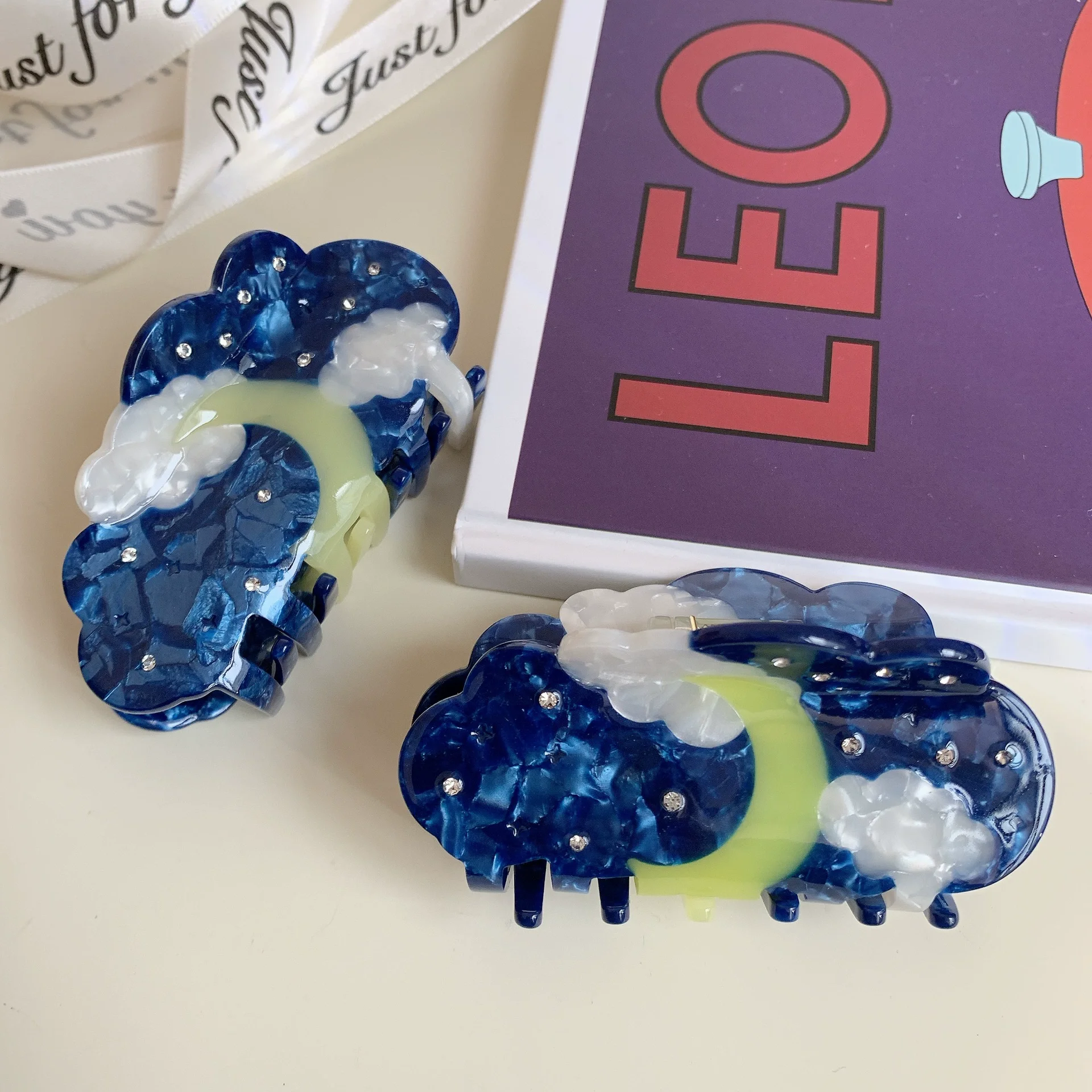 DuoShang новые заколки для волос со стразами и луной ацетатные синяя серия в форме