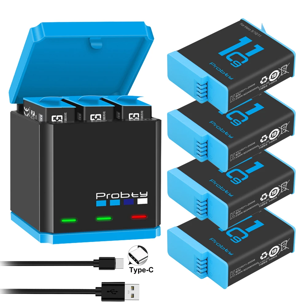 Зарядное устройство Probty для GoPro Hero 11 10 9 1850 мАч 3 слота |