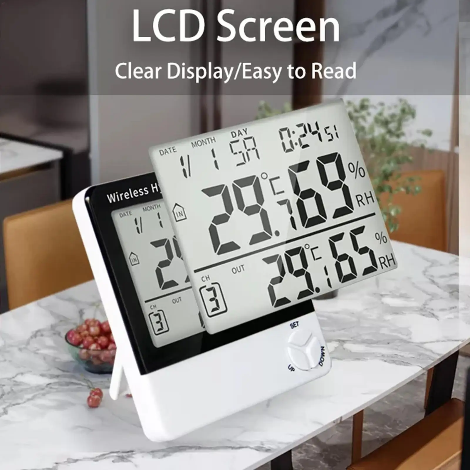 

Indoor And Outdoor Electronic Temperature And Humidity -2 Station Clock Screen Alarm Clock Weather Digital -1 M G9e7