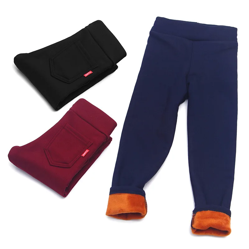 

Леггинсы с высокой талией для девочек, теплые бархатные штаны, верхняя одежда, Плотные хлопковые брюки, Зимние Детские флисовые леггинсы большого размера для детей