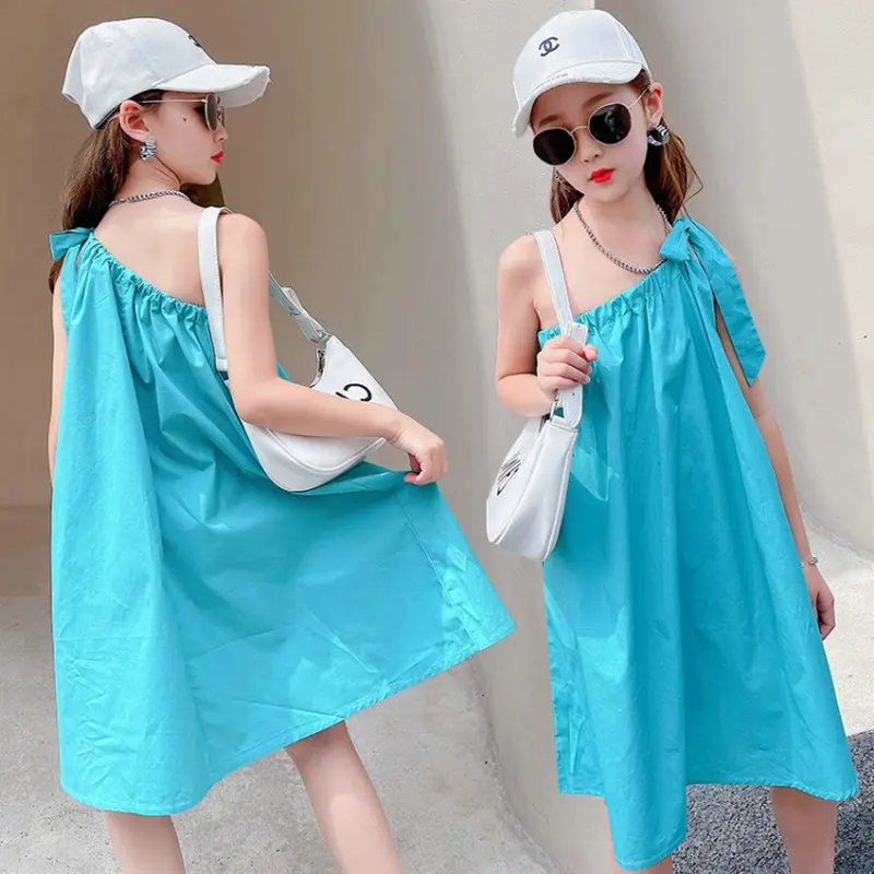 

Summer Toddler Girl Dress Sleeveless Cotton Kids Beach Dress Solid Slip Dresses for Girls Fashion Girls Clothing