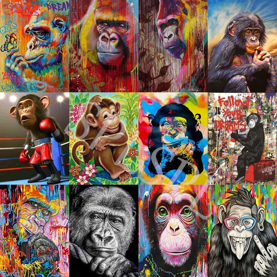 

Full Square/Round Diamond Poster Graffiti Colorful Monkey Diamond Painting Animal Mosaic Rhinestone Embroidery Art Home Decor