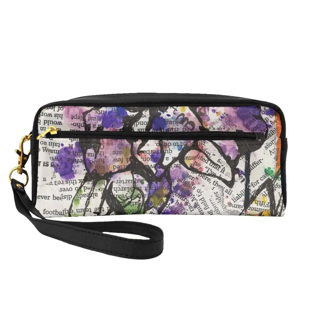 

Кожаные Органайзеры для хранения с газетным принтом, многофункциональная косметичка с акварельным цветочным принтом, женская косметичка д...