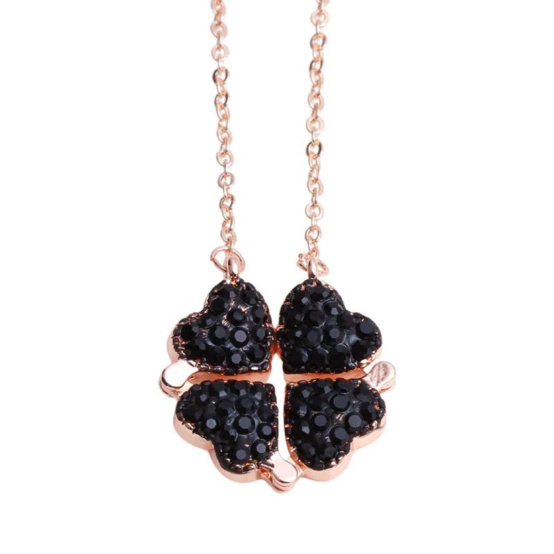 Four Leaf Clover Can Open Heart Pendant Necklace Double Sided Lucky Grass Clavicle Chain Necklaces for Women Choker Jewelry |