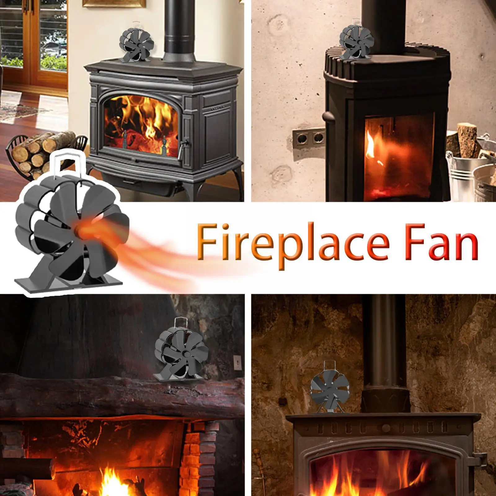 

6 Mini Black Fireplace Heat Powered Stove Fan Fireplace Home Ecofan Quiet Burner Fan Wood Distribution Efficient Log T1G3