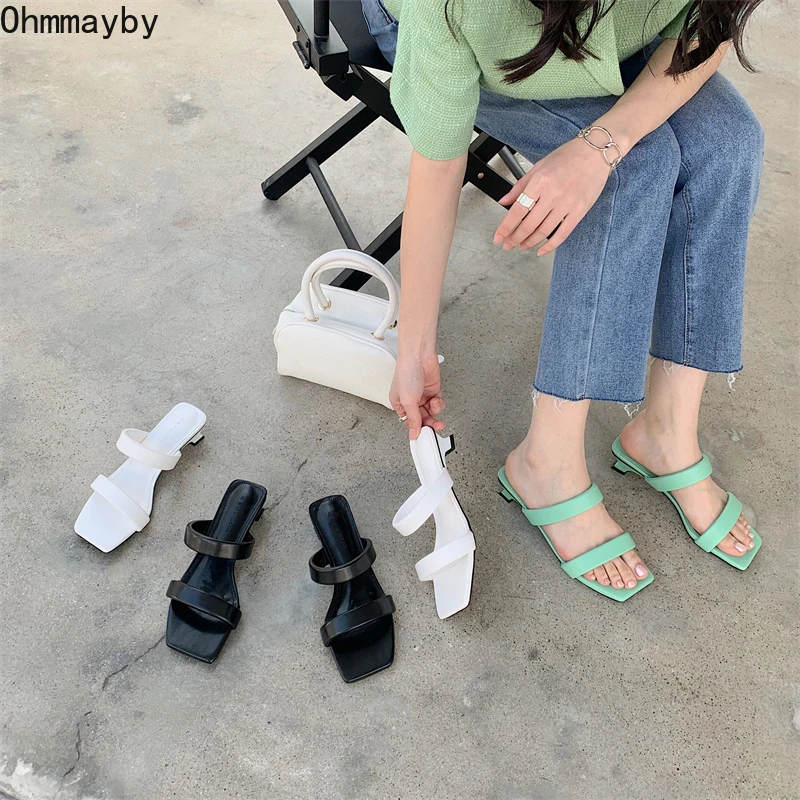 

Новинка лета 2022, женские тапочки, женские шлепанцы на толстом каблуке, женские сланцы с тонким ремешком