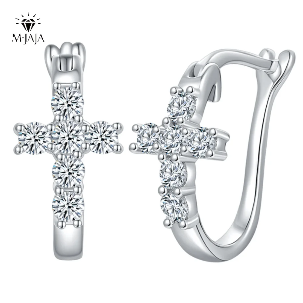 

M-JAJA 0.84ct Moissanite Hoop Earrings 18K Gold Plated Cross Earrings S925 Sterling Silver 100% Pass Diamond Tester Fine Jewelry