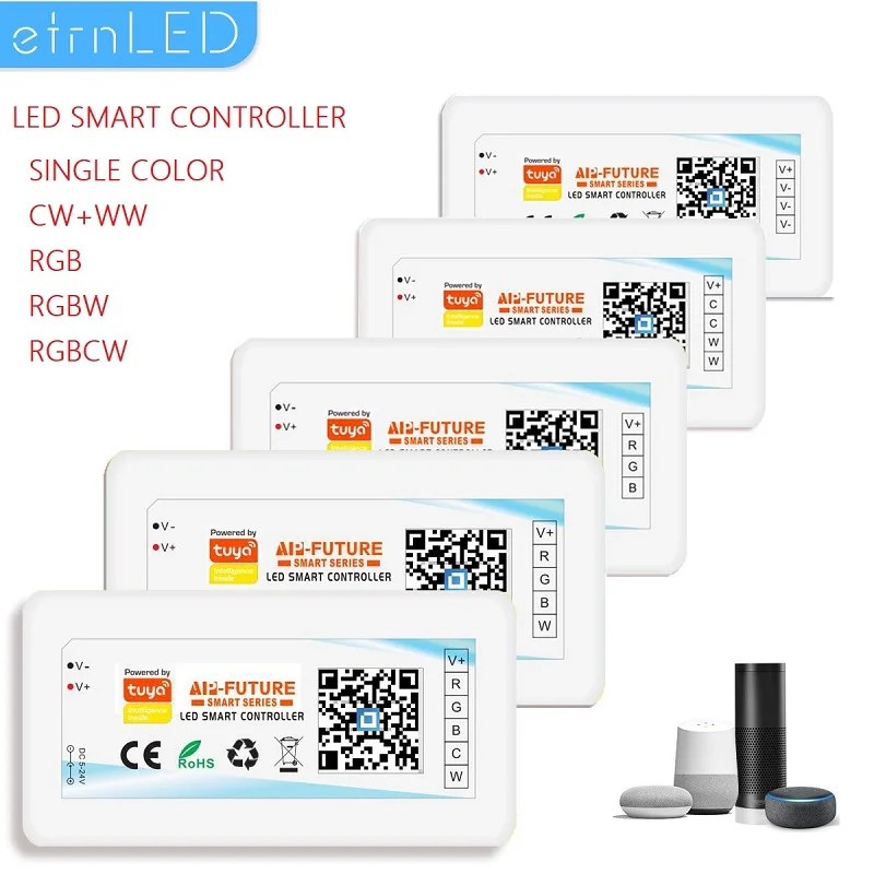 

DC5-24V 12V светодиодный умный контроллер Tuya Wi-Fi беспроводной одноцветный/CCT/RGB/RGBW/RGBCCT полосы света Alexa Google Home голосовое управление