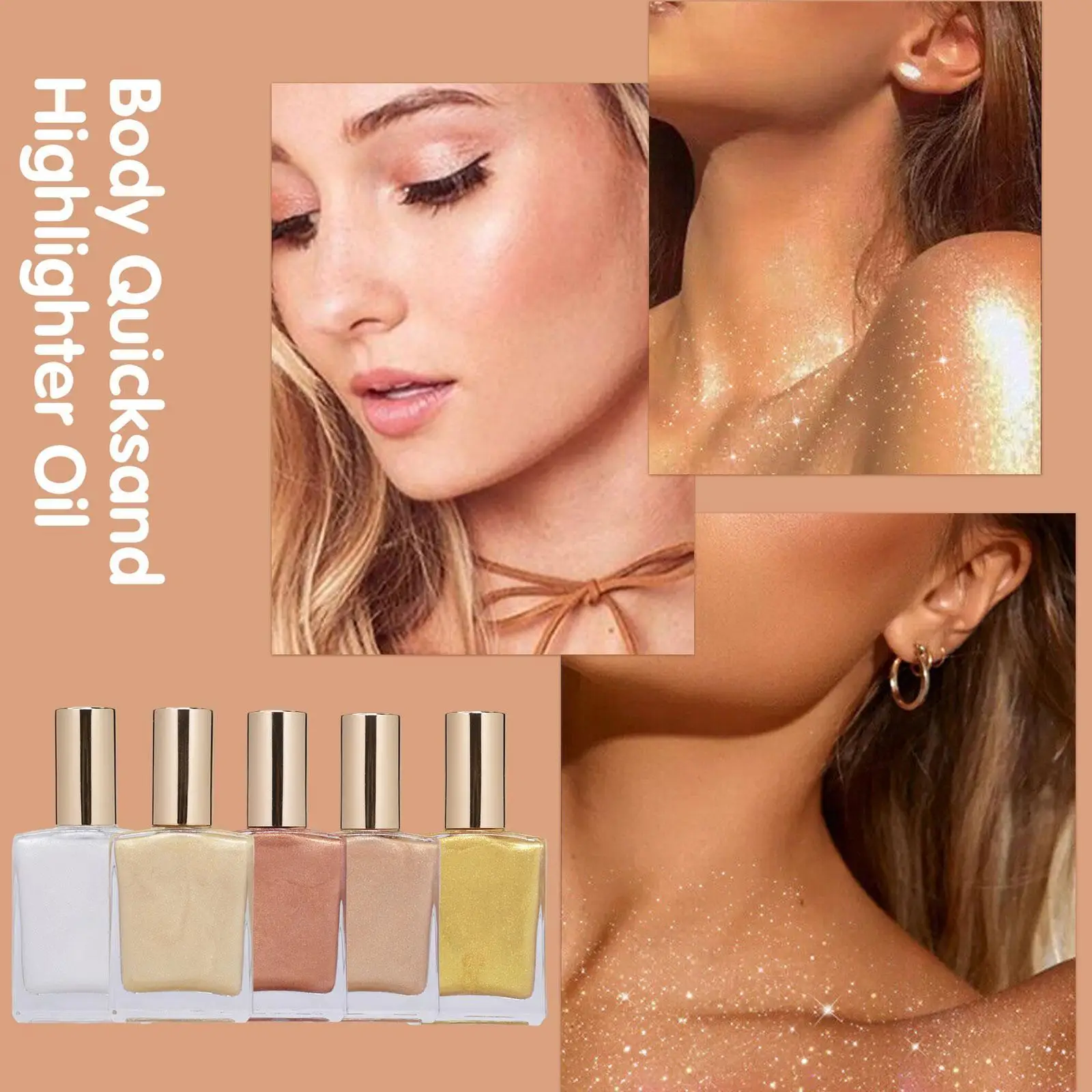 

Body Shimmer Oil Quicksand Gold Highlighting Oil Long-lasting Brighten Illuminating Glow Cosmetic for Body Face Makeup 45ml