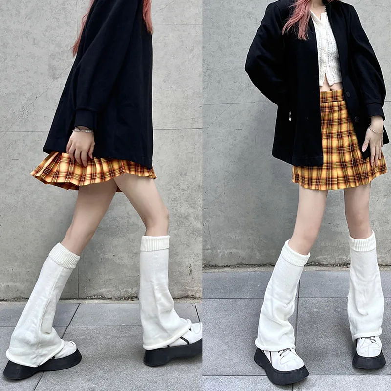 

Женские белые вязаные гетры, однотонные носки JK до колена в японском стиле Лолита, Харадзюку, Gyaru, осенне-зимние теплые длинные носки Y2k