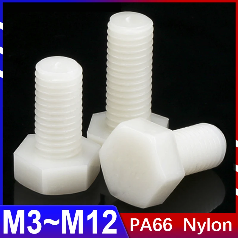 Винты с шестигранной головкой пластиковые M3 M4 M5 M6 M8 M10 M12 4-100 мм болт в изоляции