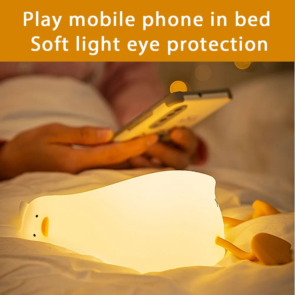 

LED Night Light Durable Bedroom Cute Duck Cartoon USB Rechargeable Night Light with Phone Holder
