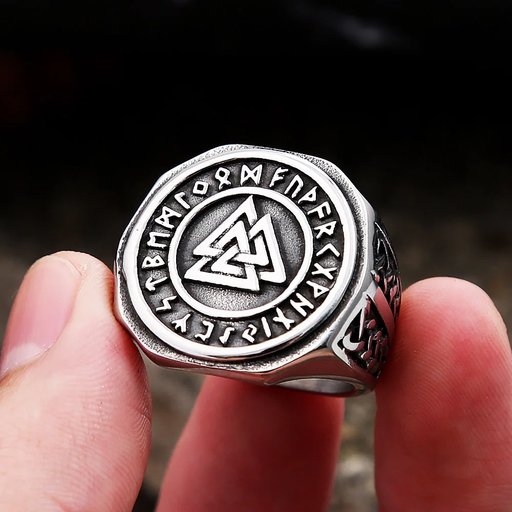 

Vintage Norse Viking Runes Stainless Steel Ring For Men Fashion Celtic Knot Valknut Ring Amulet Jewelry Gifts Dropshipping