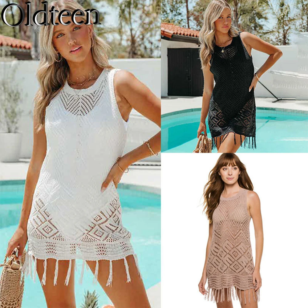 

New European and American Knitted Skirts, Sexy Hollow Out Beach Sun Protection Suits, Vacation Bikini Tops Swimsuits for Women